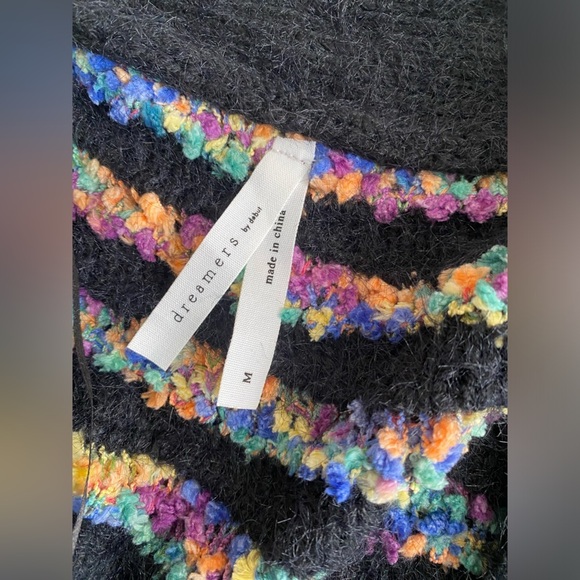 Dreamers Sweater Women’s Medium Black Rainbow Oversized Open Front Cardigan - Picture 6 of 10